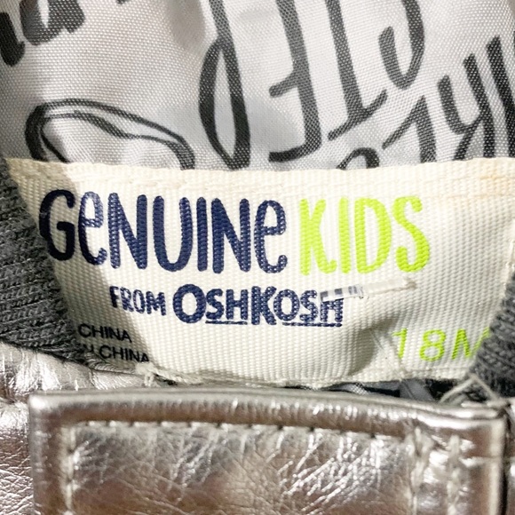 Genuine Kids by Osh Kosh B’Gosh Silver Front Zip Insulated Letterman Like Jacket - Picture 8 of 10